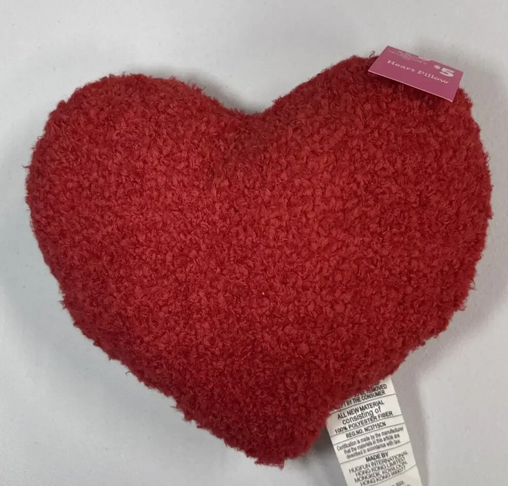 Happy Valentines Day Red Plush Heart Throw Pillow